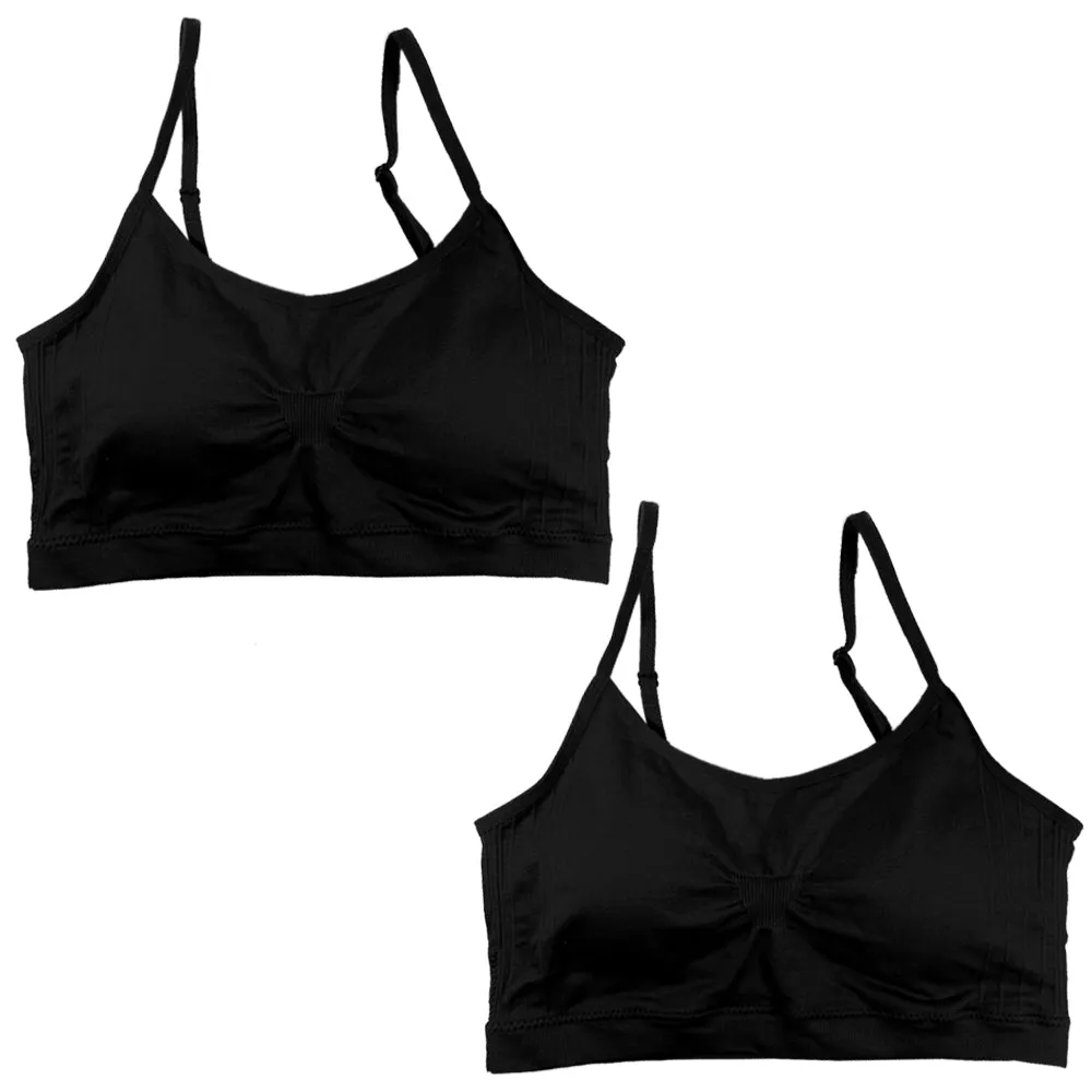 2pc One Size Seamless Cropped Sport Cami Bra Spaghetti Removable Pads Black