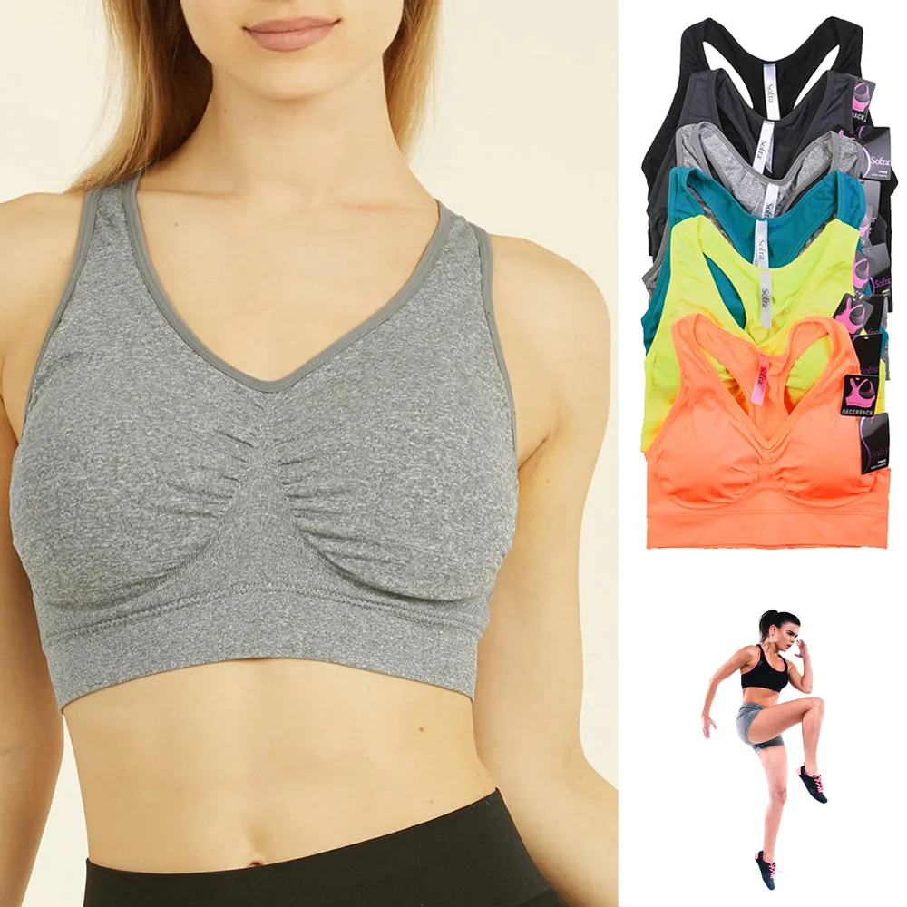 3 Pack Womens Padded Sports Bras Seamless Workout Support Yoga Gym Fitness Top