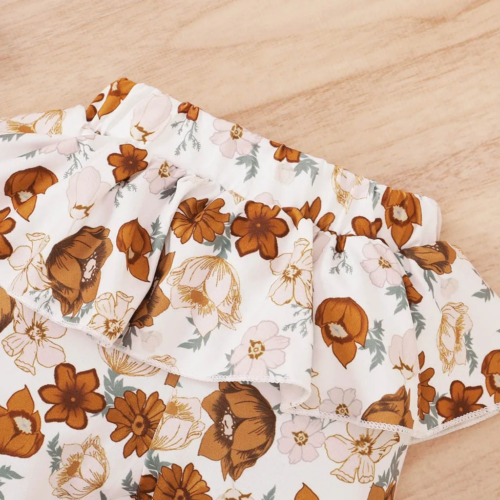 3PCS Sets Newborn baby girl clothes 2022 Winter Letter Print Bodysuit Floral Pants Headband