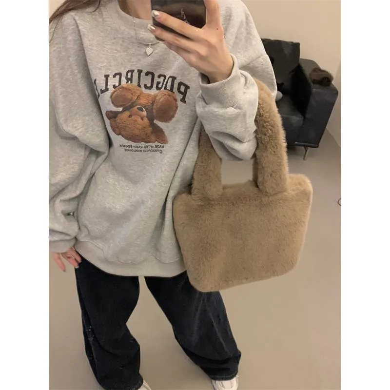 Anti-Pilling Round Neck Thickened Plus Velvet Faux Cotton Print Stripe Sweatshirt
