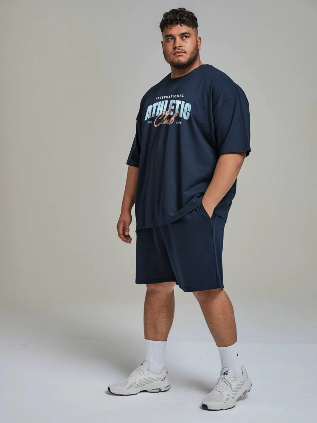 Athletic Cotton Mens T Shirt and Shorts Combo Set (Plus Size)