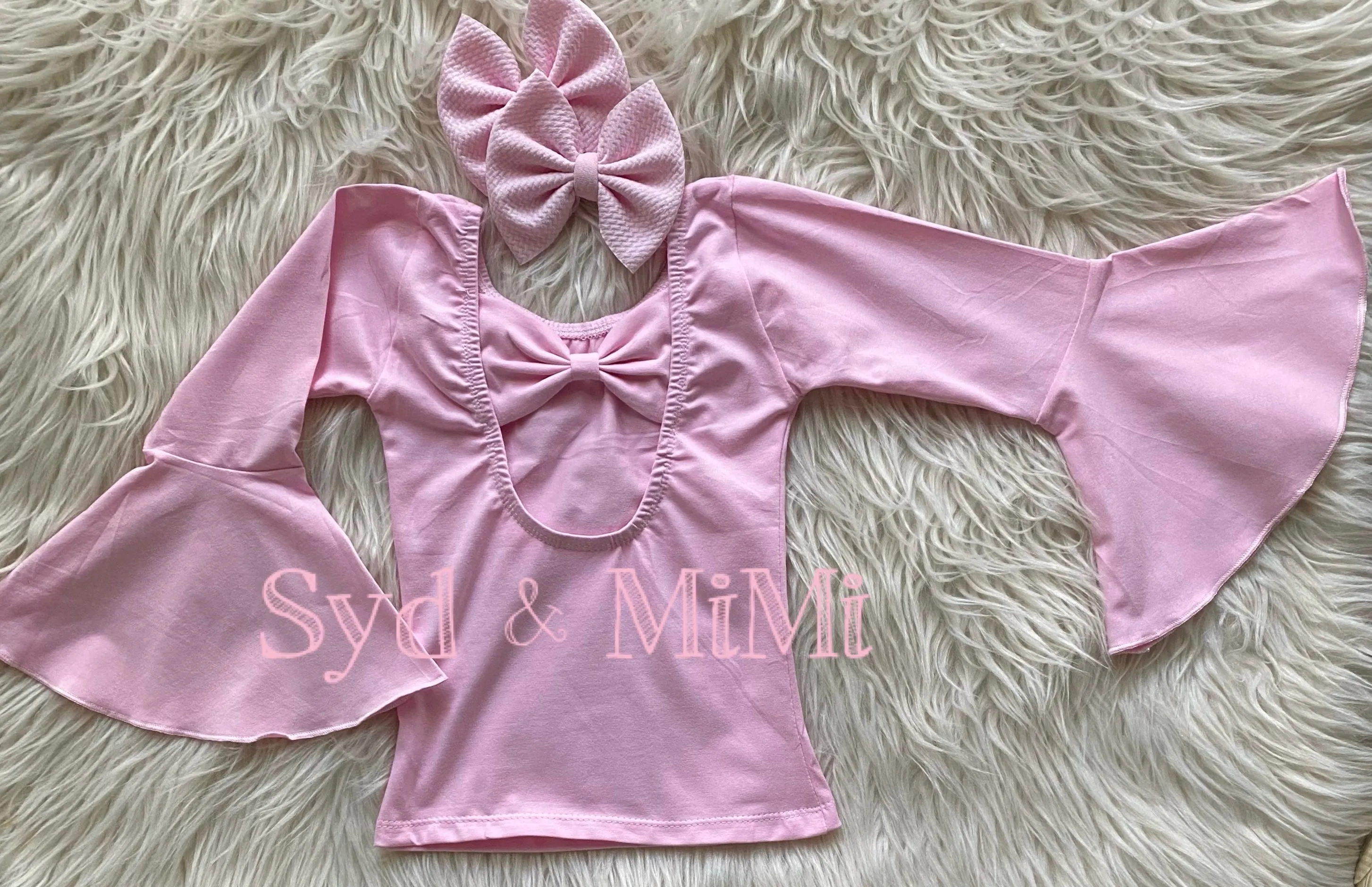 Bell Sleeve Bowback Top  ~ Pastel Pink