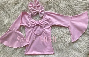 Bell Sleeve Bowback Top  ~ Pastel Pink
