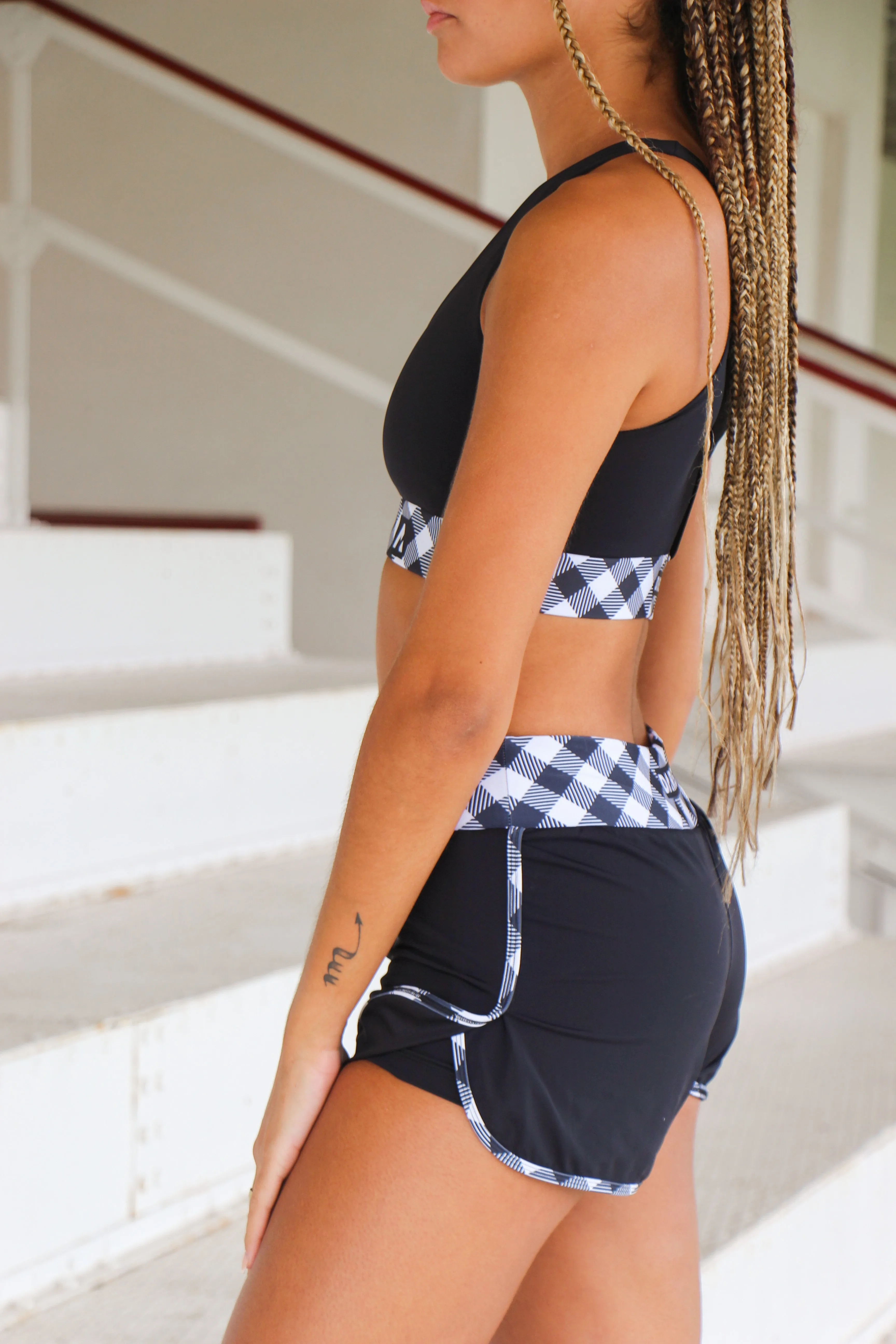 Black Vichy Cross-Back Sports Bra