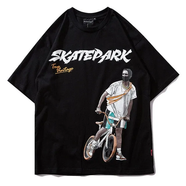 BMX Biker Printed Hip Hop Streetwear Loose Tees