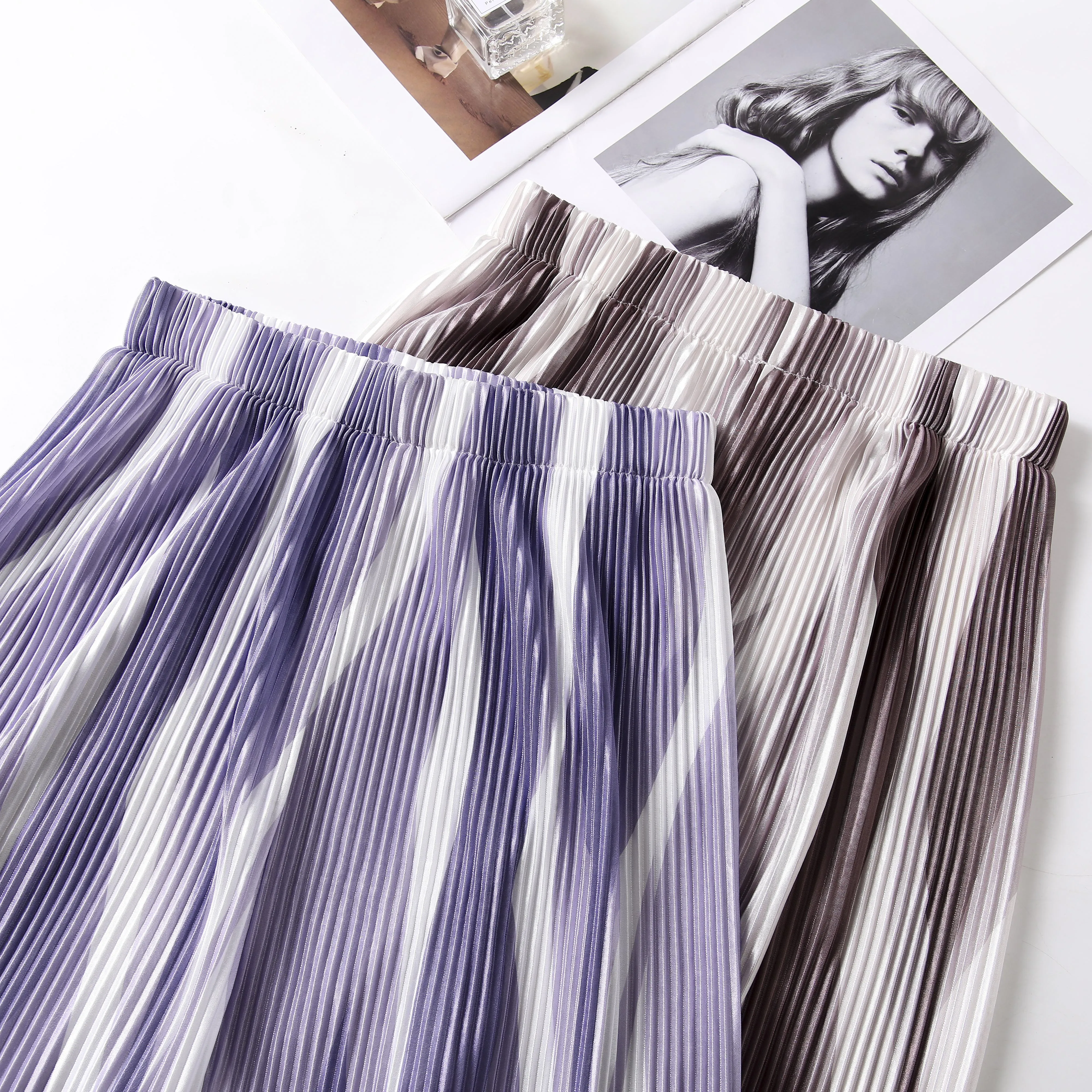 Casual High-Waisted Draping Tie-Dye Pleated Silky Straight Thin Pants