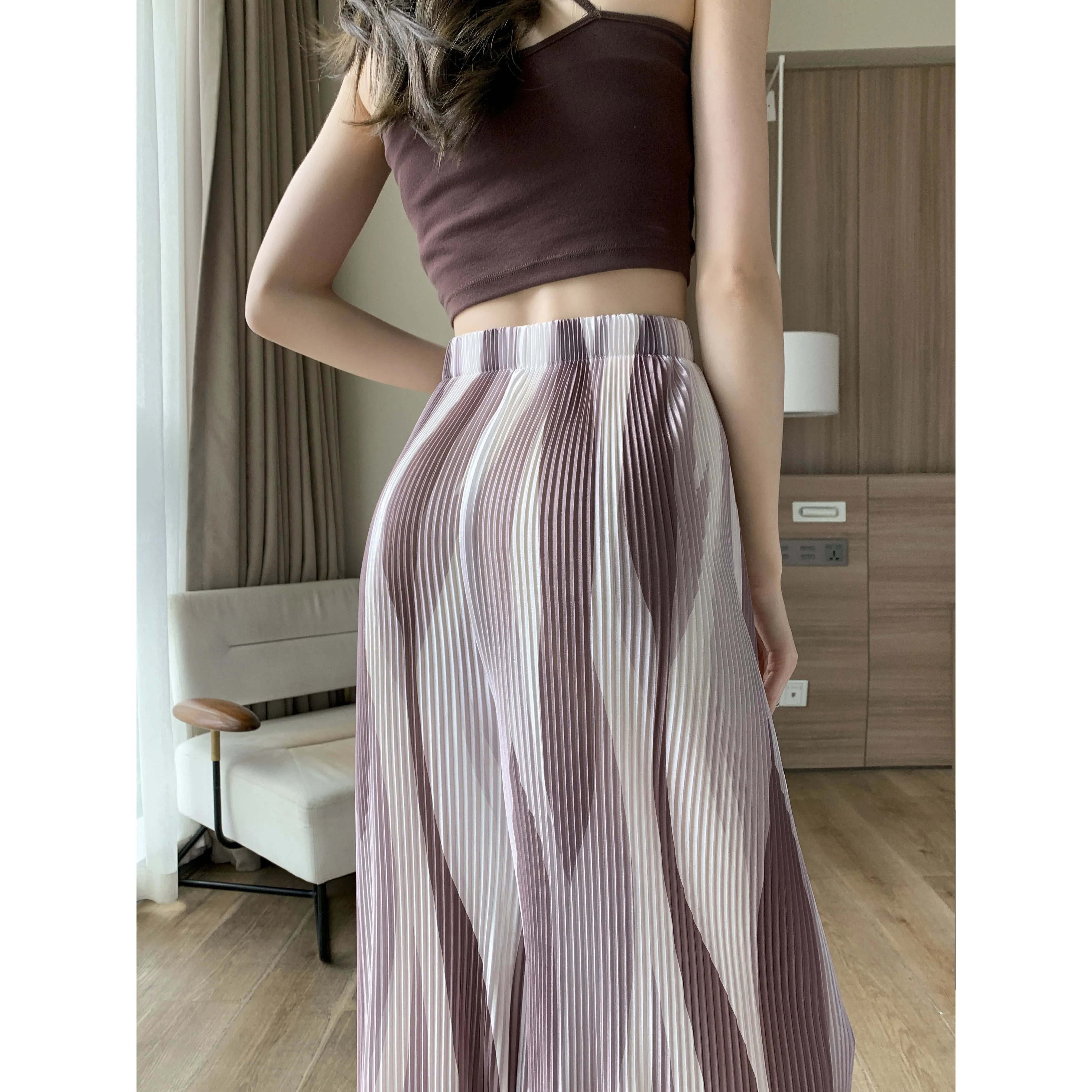 Casual High-Waisted Draping Tie-Dye Pleated Silky Straight Thin Pants