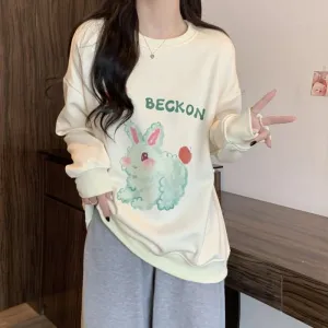 Chic Plus Velvet Thickened Composite Round Neck Camel Velvet Silver Fox Sweatshirt