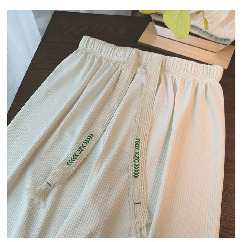 Floor-Length Casual Straight Pit Strip Draping Petite Loose Fit High-Waisted Pants