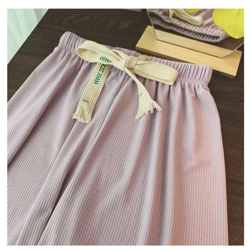 Floor-Length Casual Straight Pit Strip Draping Petite Loose Fit High-Waisted Pants