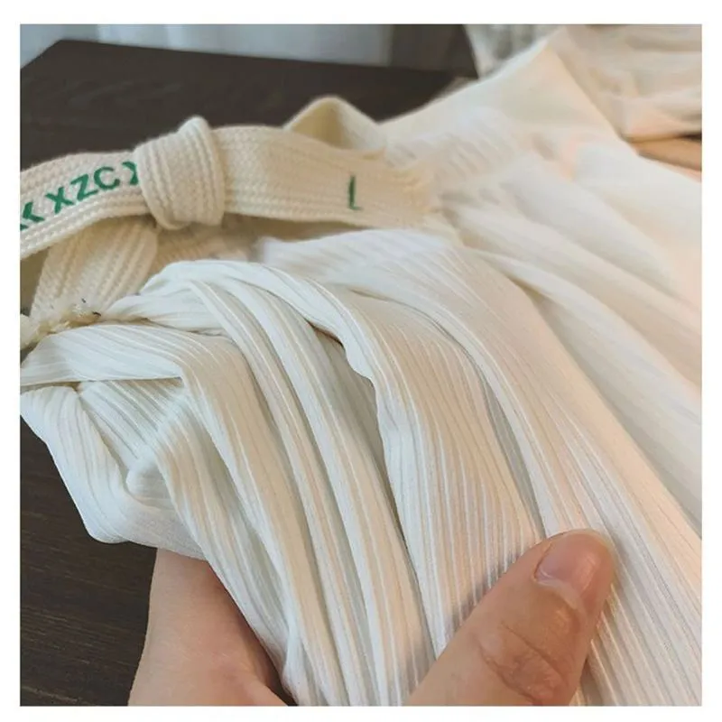 Floor-Length Casual Straight Pit Strip Draping Petite Loose Fit High-Waisted Pants