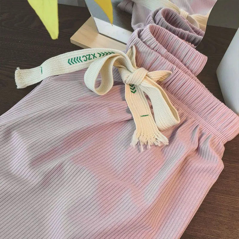 Floor-Length Casual Straight Pit Strip Draping Petite Loose Fit High-Waisted Pants