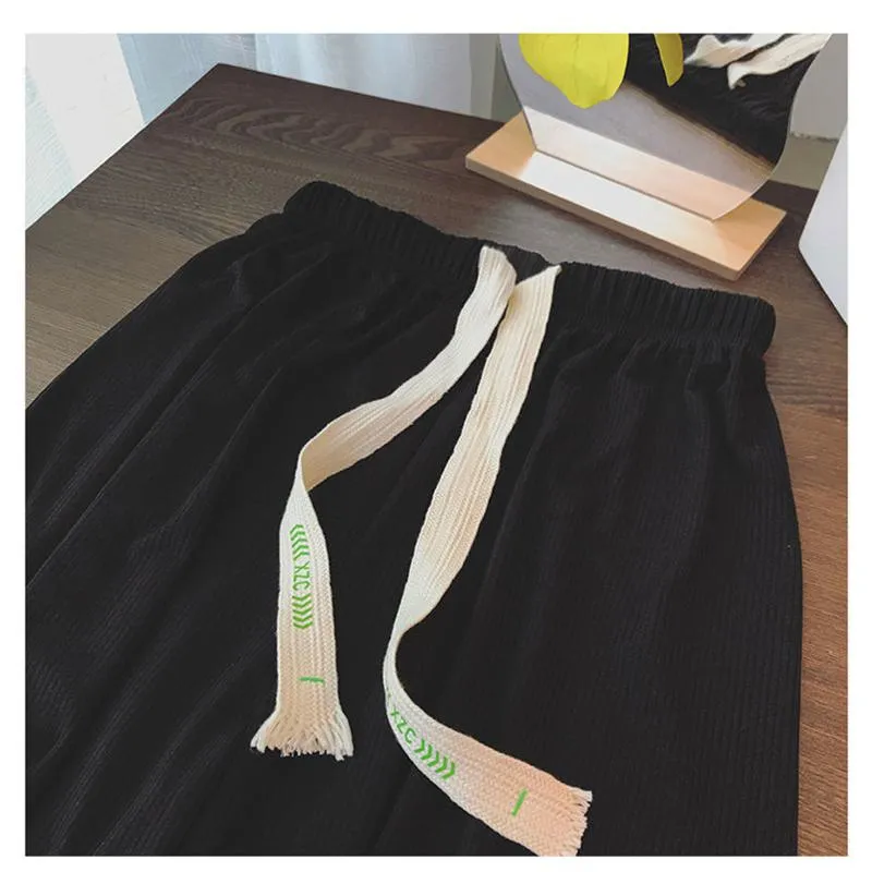 Floor-Length Casual Straight Pit Strip Draping Petite Loose Fit High-Waisted Pants