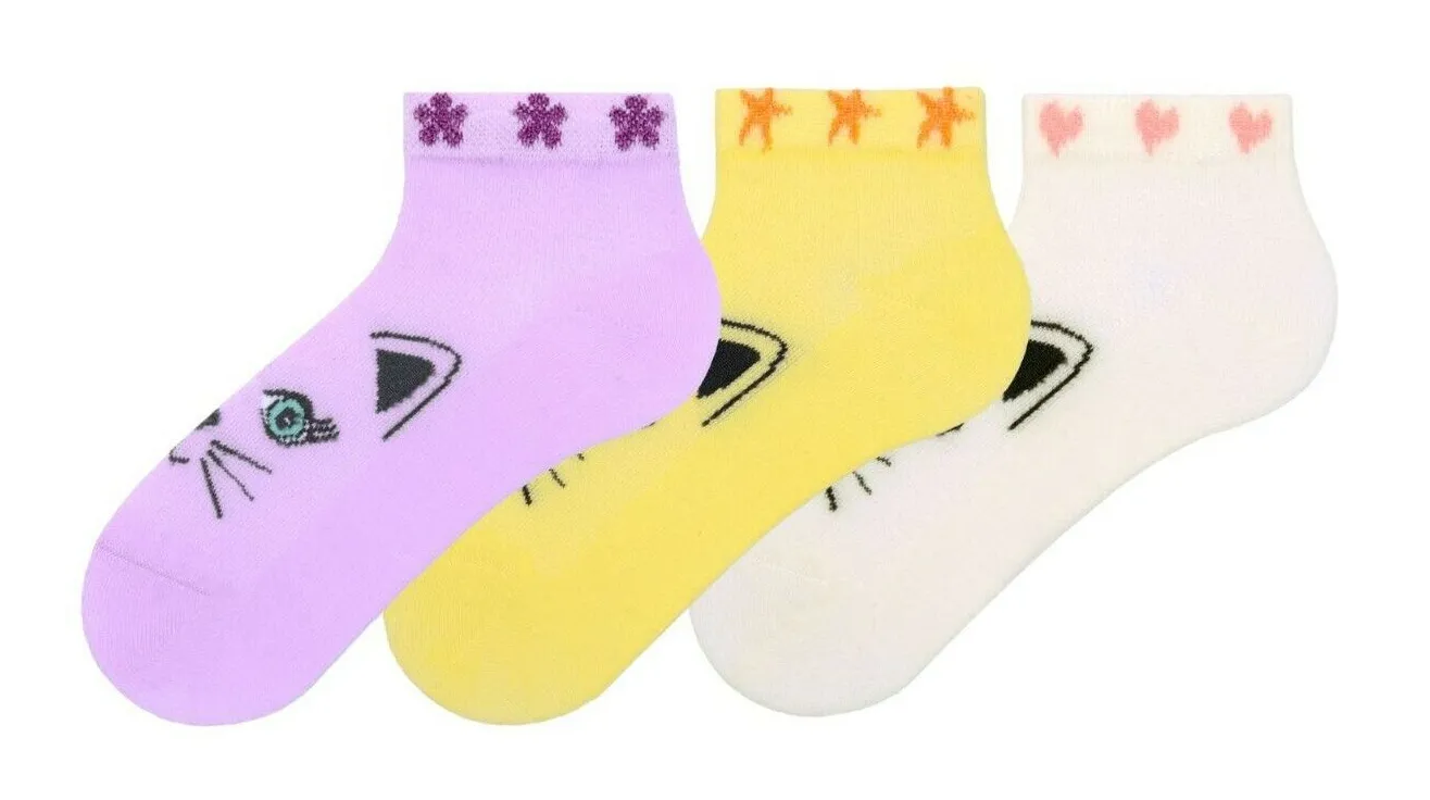 Girls Trainer Socks Cat 3Pk (2-6yrs)