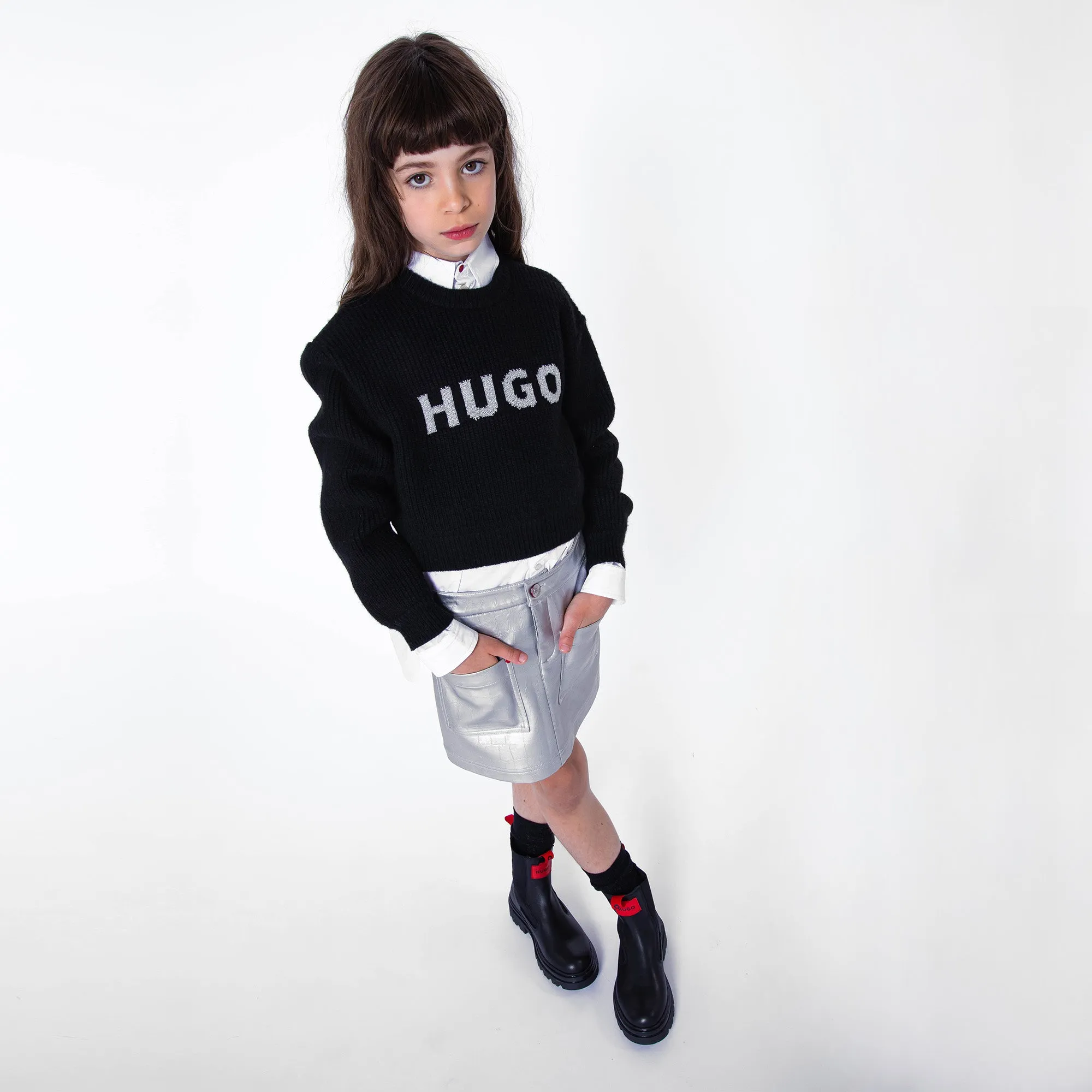 Hugo Kids Girls Cropped Sweater - Black