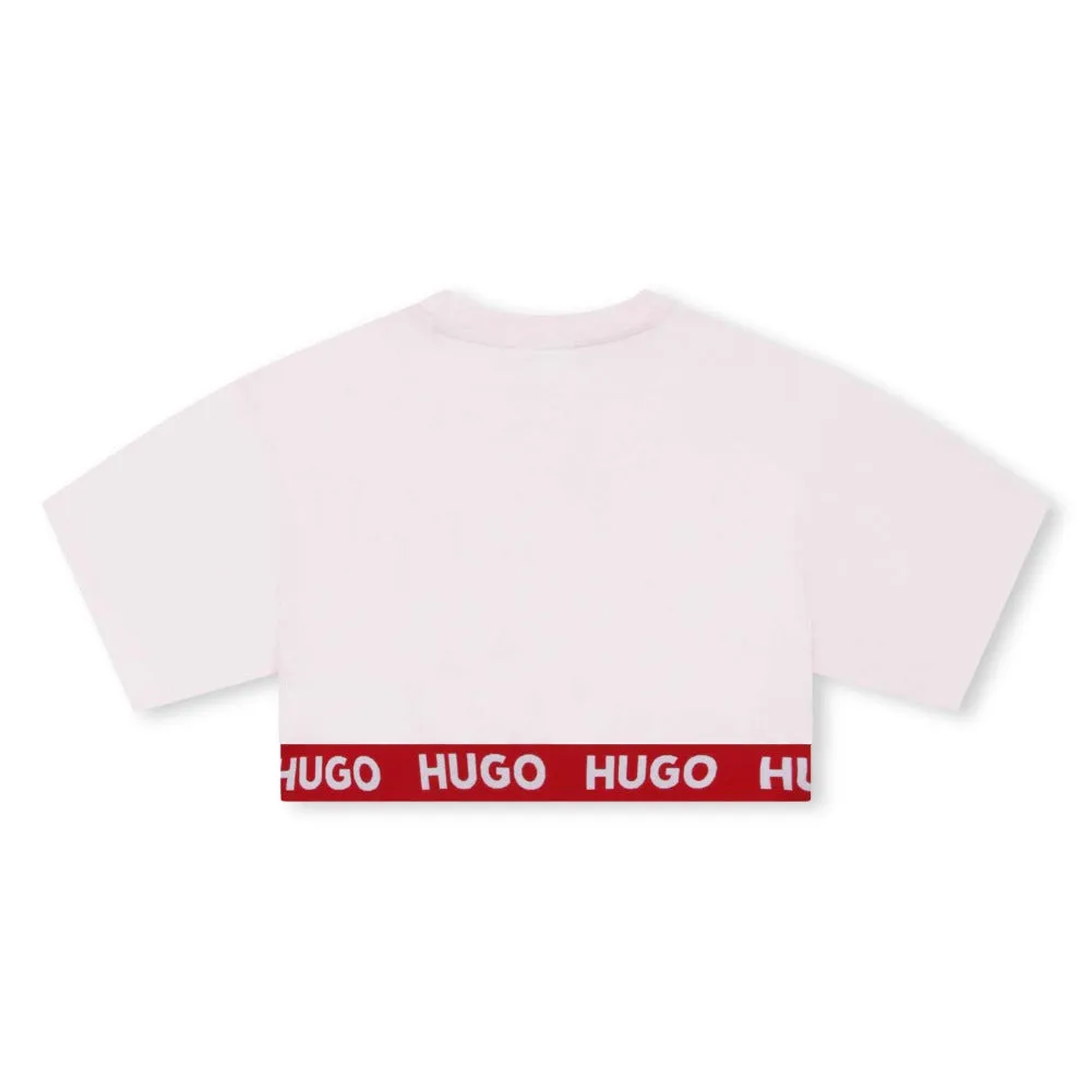 Hugo Kids Girls Short Sleeve Crop Top T-Shirt - Pink