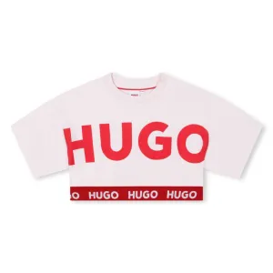 Hugo Kids Girls Short Sleeve Crop Top T-Shirt - Pink