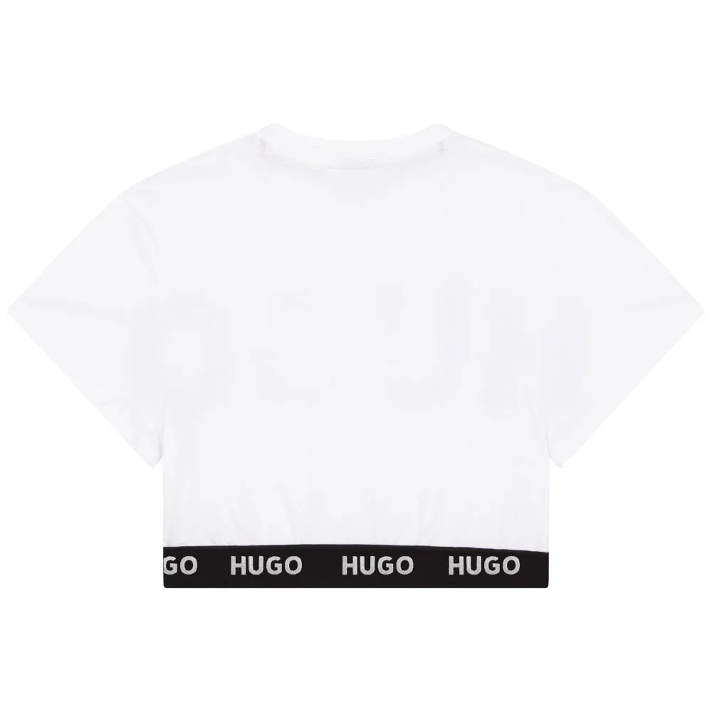 Hugo Kids Girls Short Sleeve Crop Top T-Shirt - White