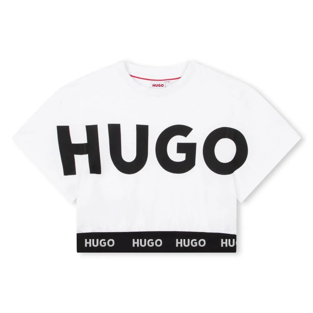 Hugo Kids Girls Short Sleeve Crop Top T-Shirt - White