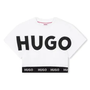 Hugo Kids Girls Short Sleeve Crop Top T-Shirt - White