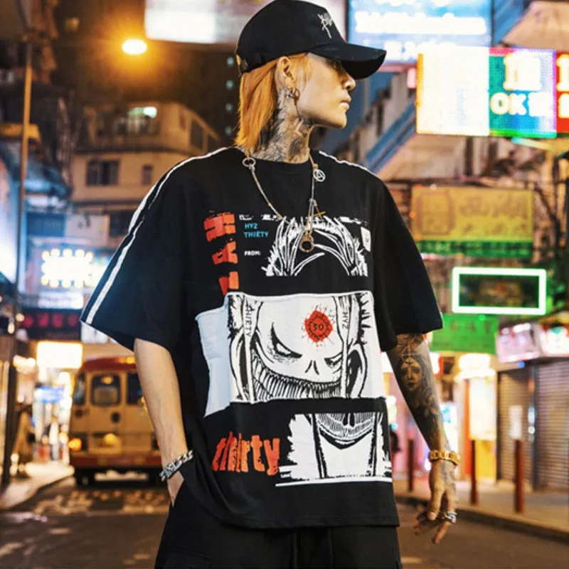 Japan Samurai Printed Hip Hop Streetwear Loose Tees