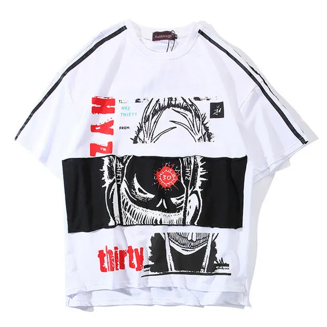 Japan Samurai Printed Hip Hop Streetwear Loose Tees