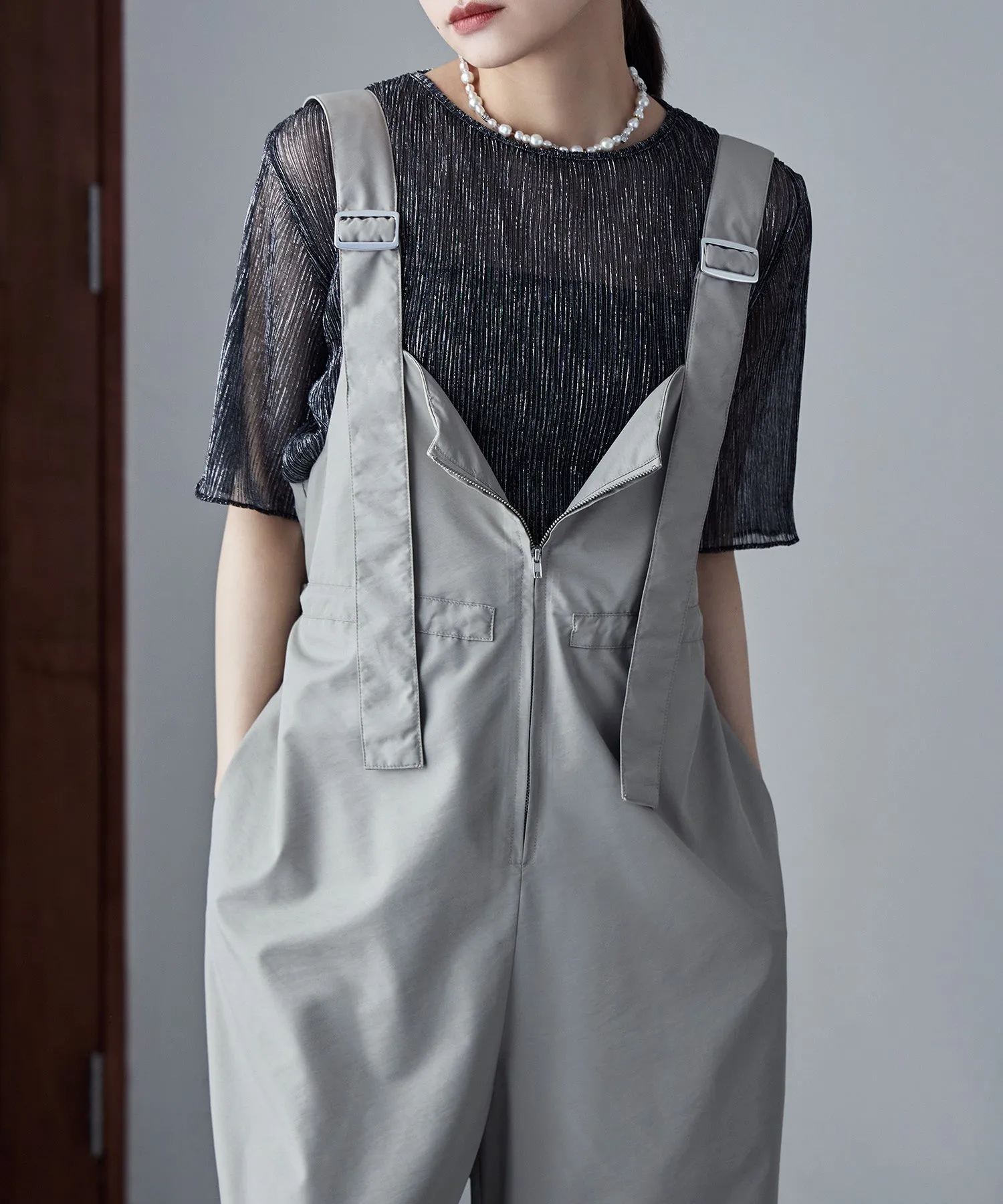 Lame sheer pleats tops