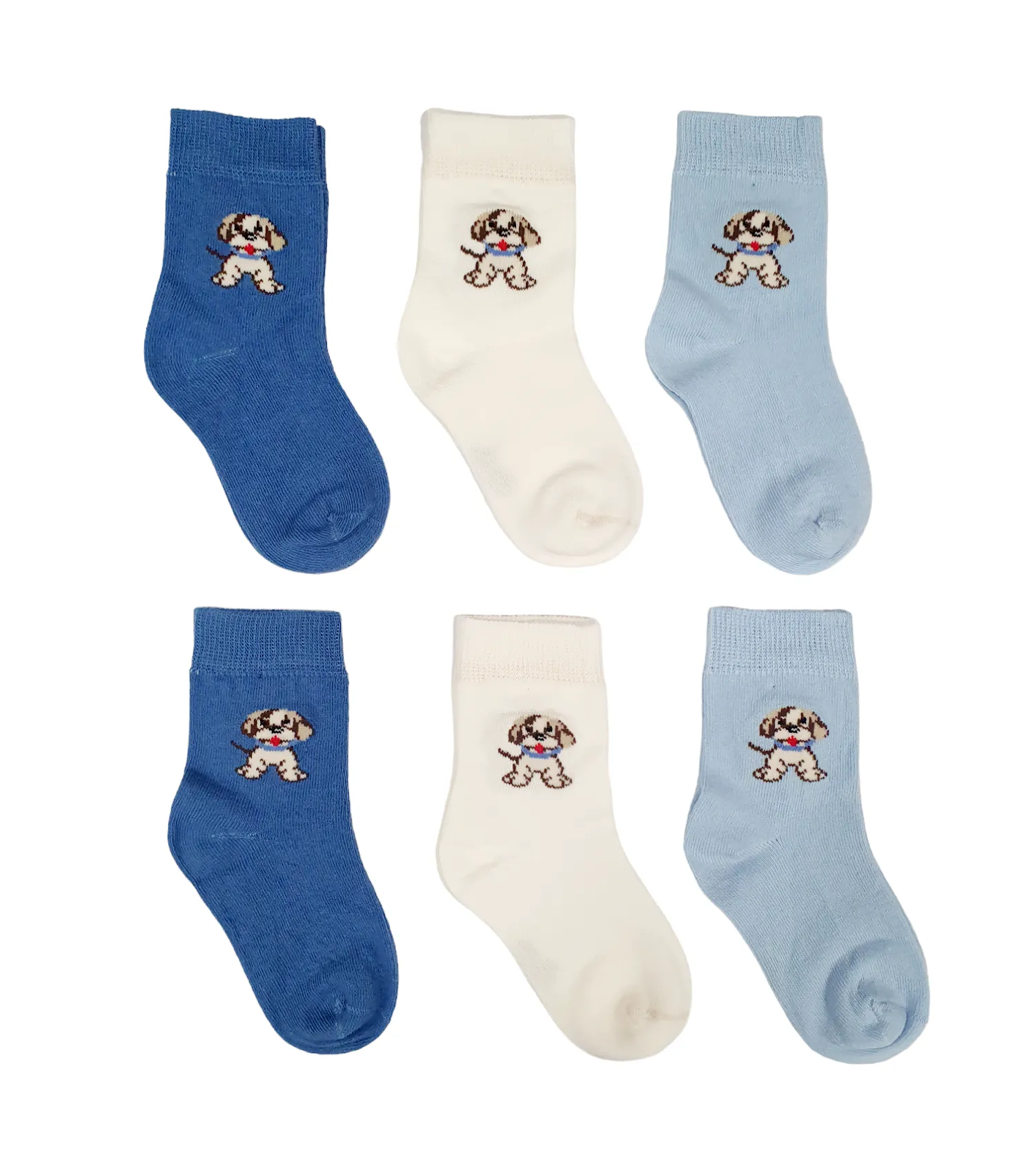 Little Team Cotton Rich Seamless Socks Cute Dog Blue 6Pk (0-4yrs)