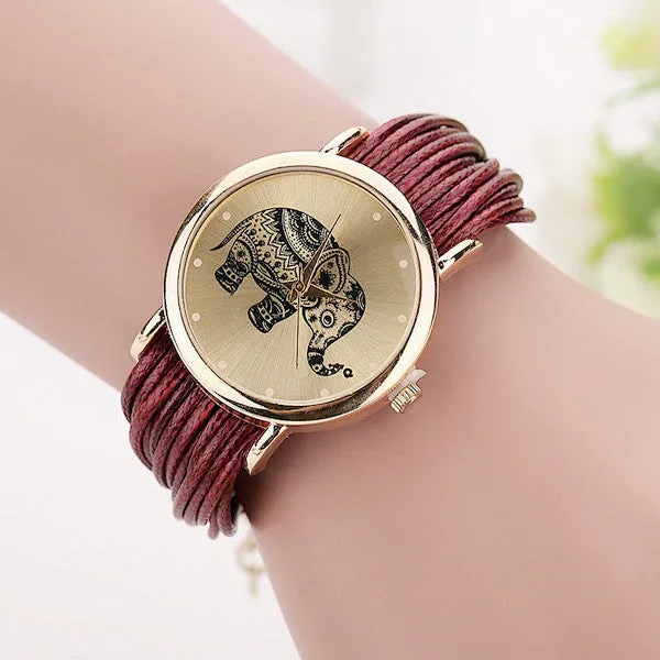 New Women Leather Bracelet Watches Fashion Casual Elephant Wrist Watches Relojes Mujer Relogio Feminino Clock 2015 BW1687