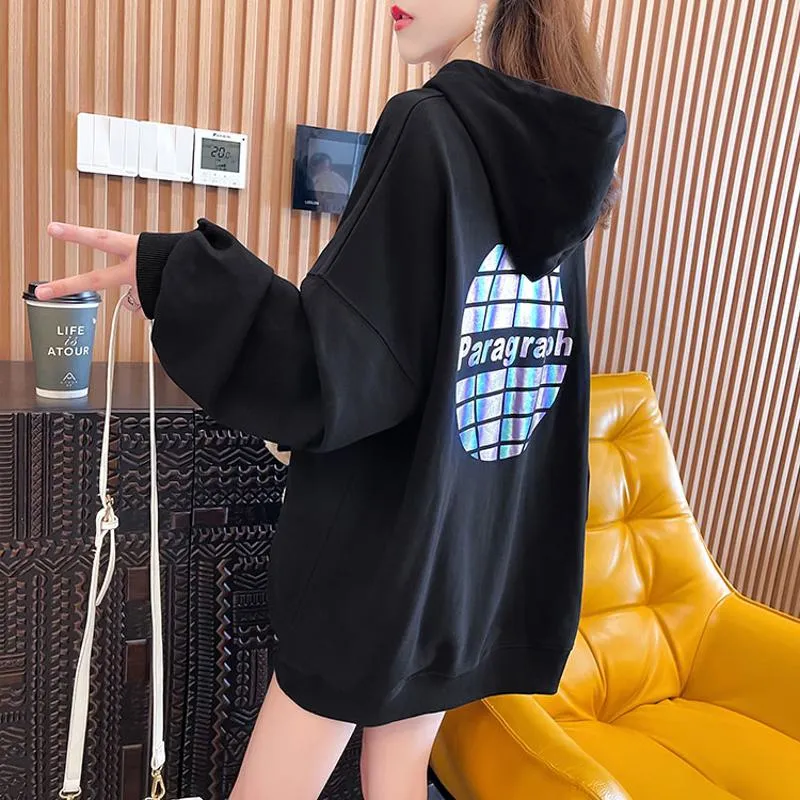 Plus Velvet Thickened Bear Pattern Composite Hooded Letter Hoodie