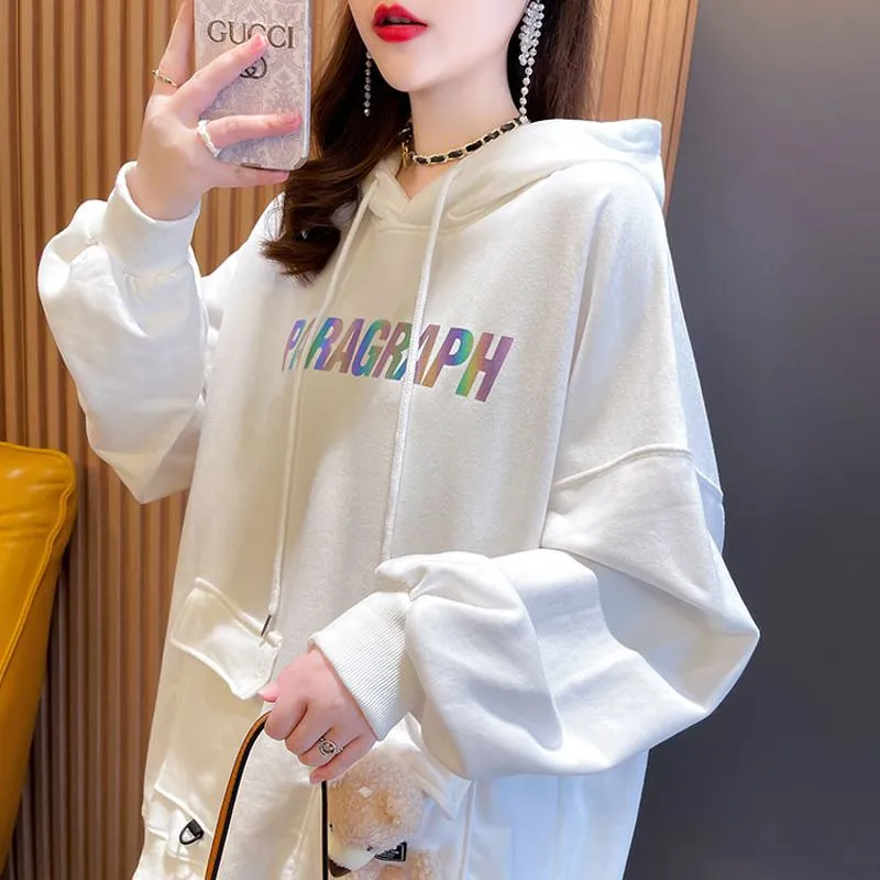 Plus Velvet Thickened Bear Pattern Composite Hooded Letter Hoodie