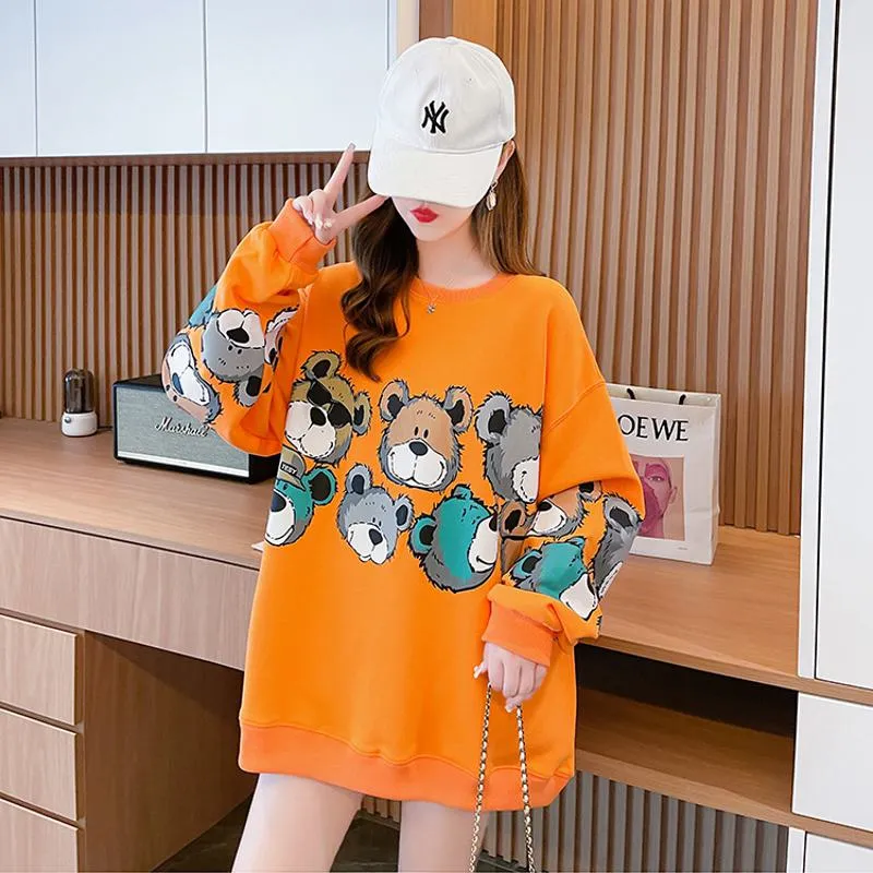 Pullover Thin Cartoon Plus Cotton Print Loose Fit Sweatshirt