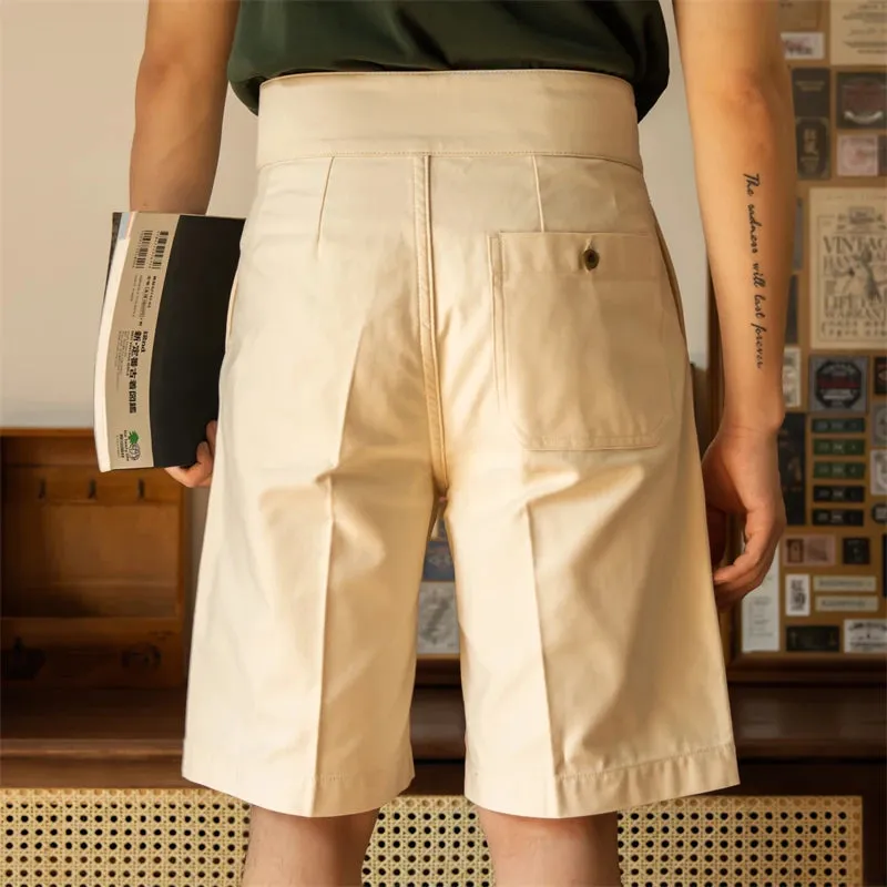 Retro High Waist Knee Length Men's Gurkha Shorts - Italian Navy