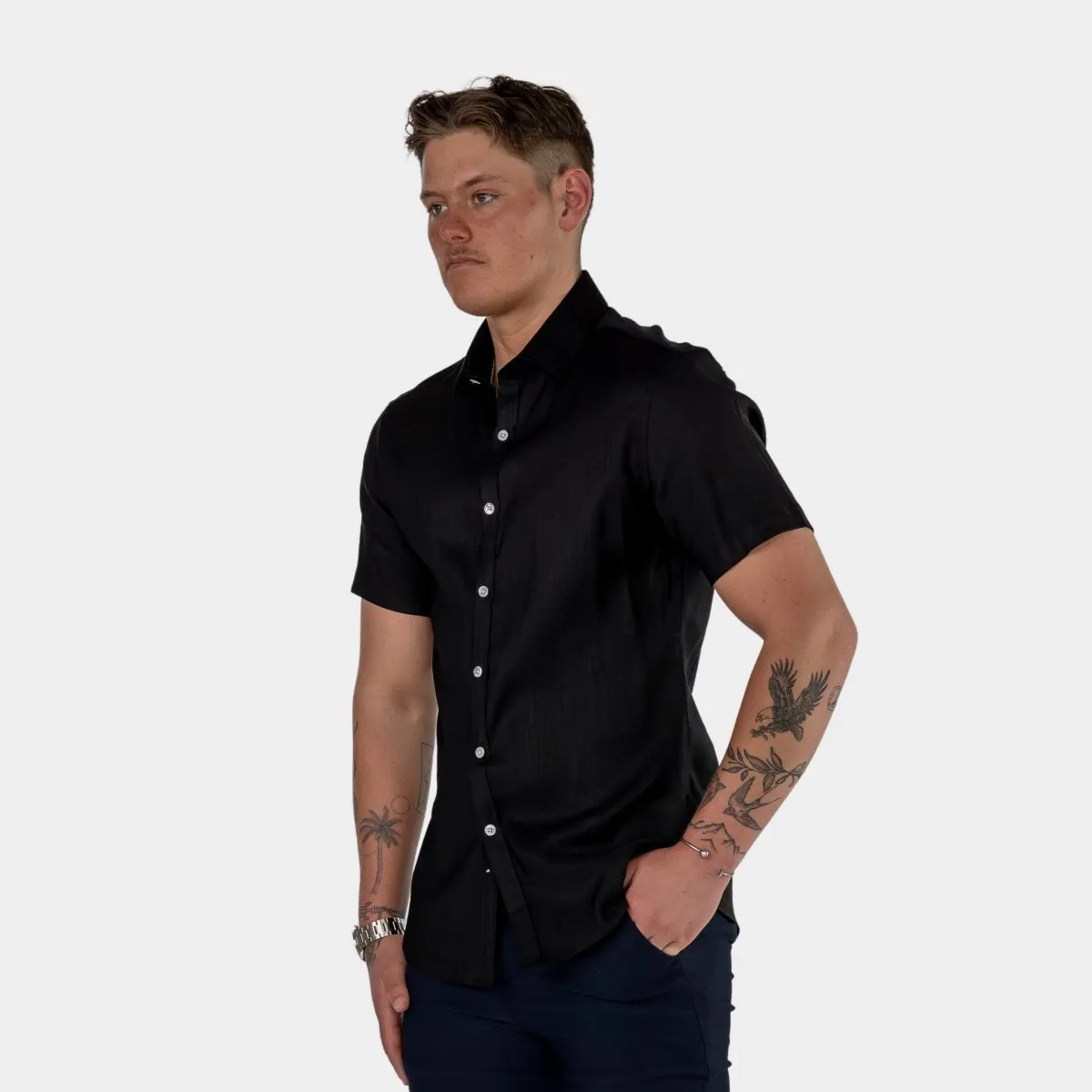 Return Sale - Performance Linen Short Sleeve Shirt - Black