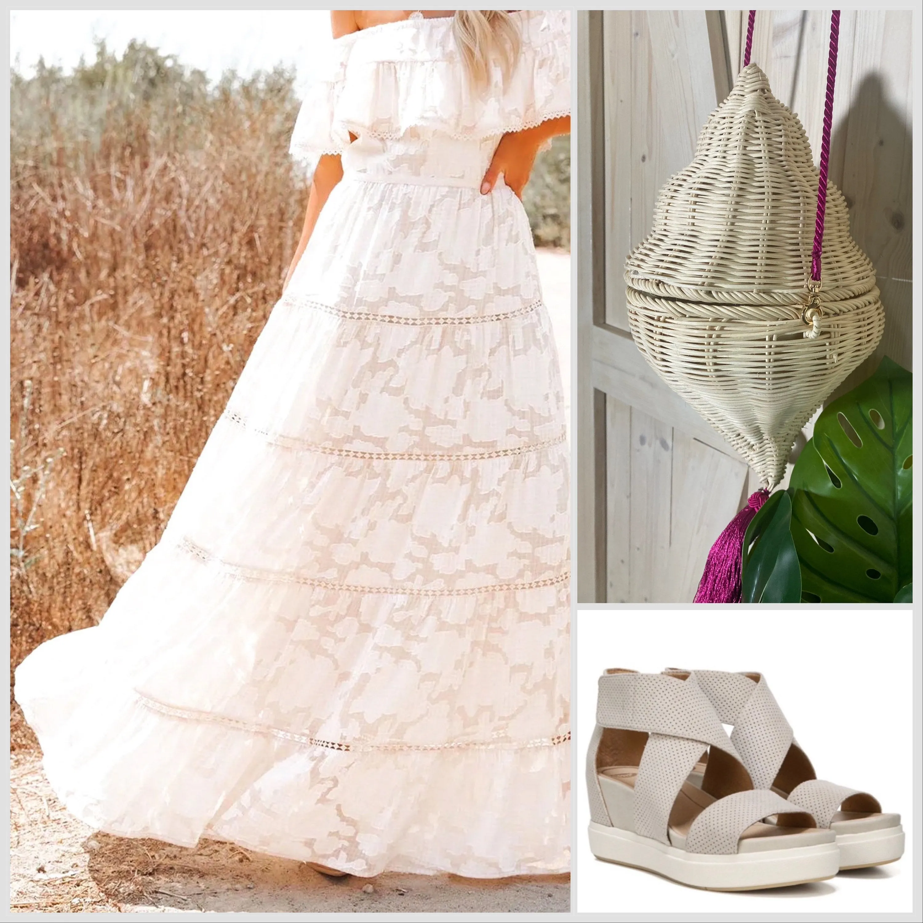 S-XL Boho White Rose maxi dress floral lace cut-work A-Line airy beach sundress or eyelet high low - women cruise resort destination whimsy