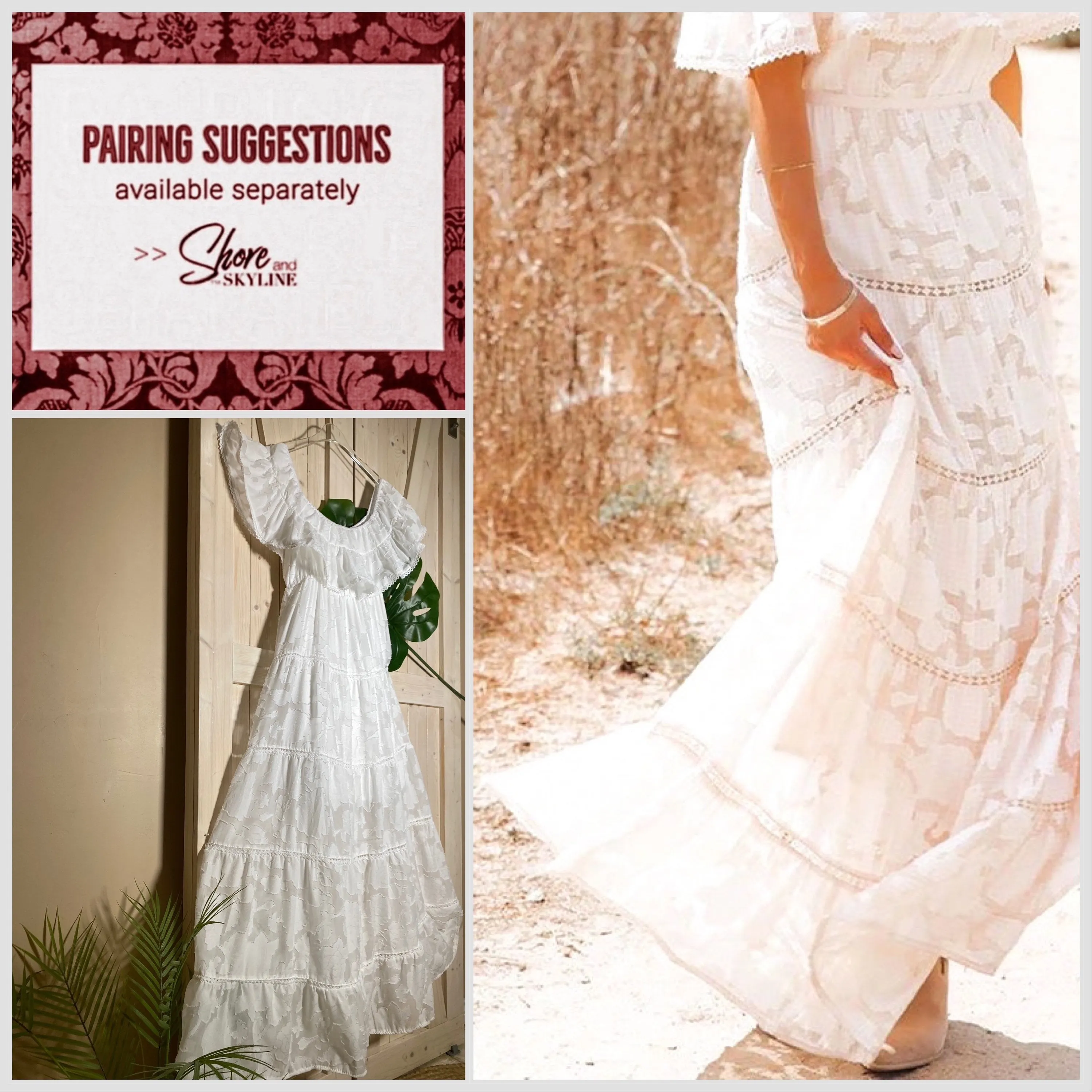S-XL Boho White Rose maxi dress floral lace cut-work A-Line airy beach sundress or eyelet high low - women cruise resort destination whimsy