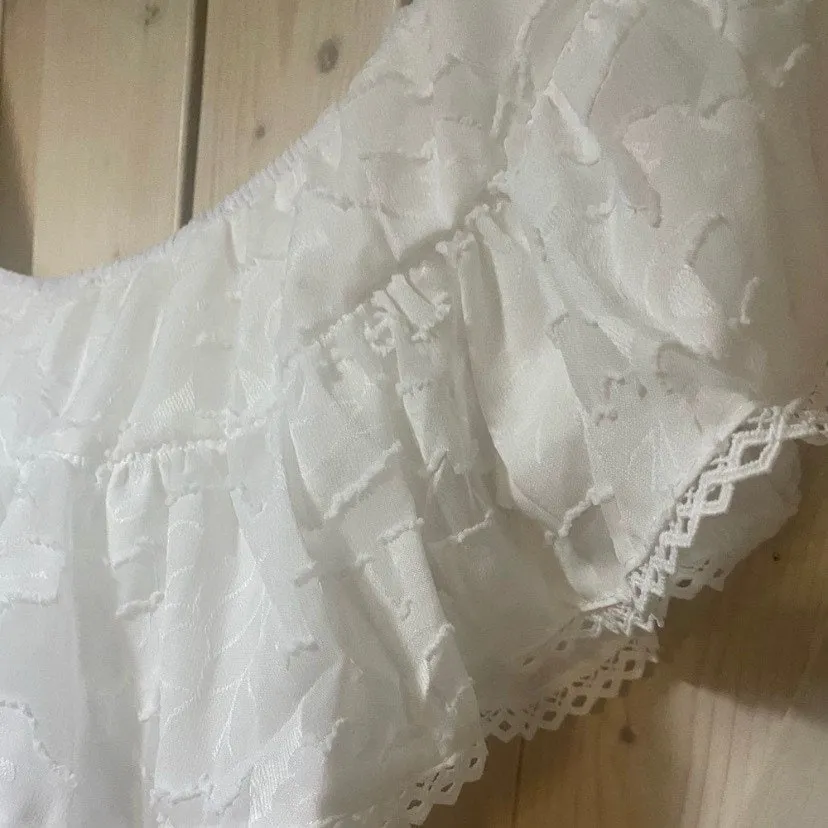 S-XL Boho White Rose maxi dress floral lace cut-work A-Line airy beach sundress or eyelet high low - women cruise resort destination whimsy