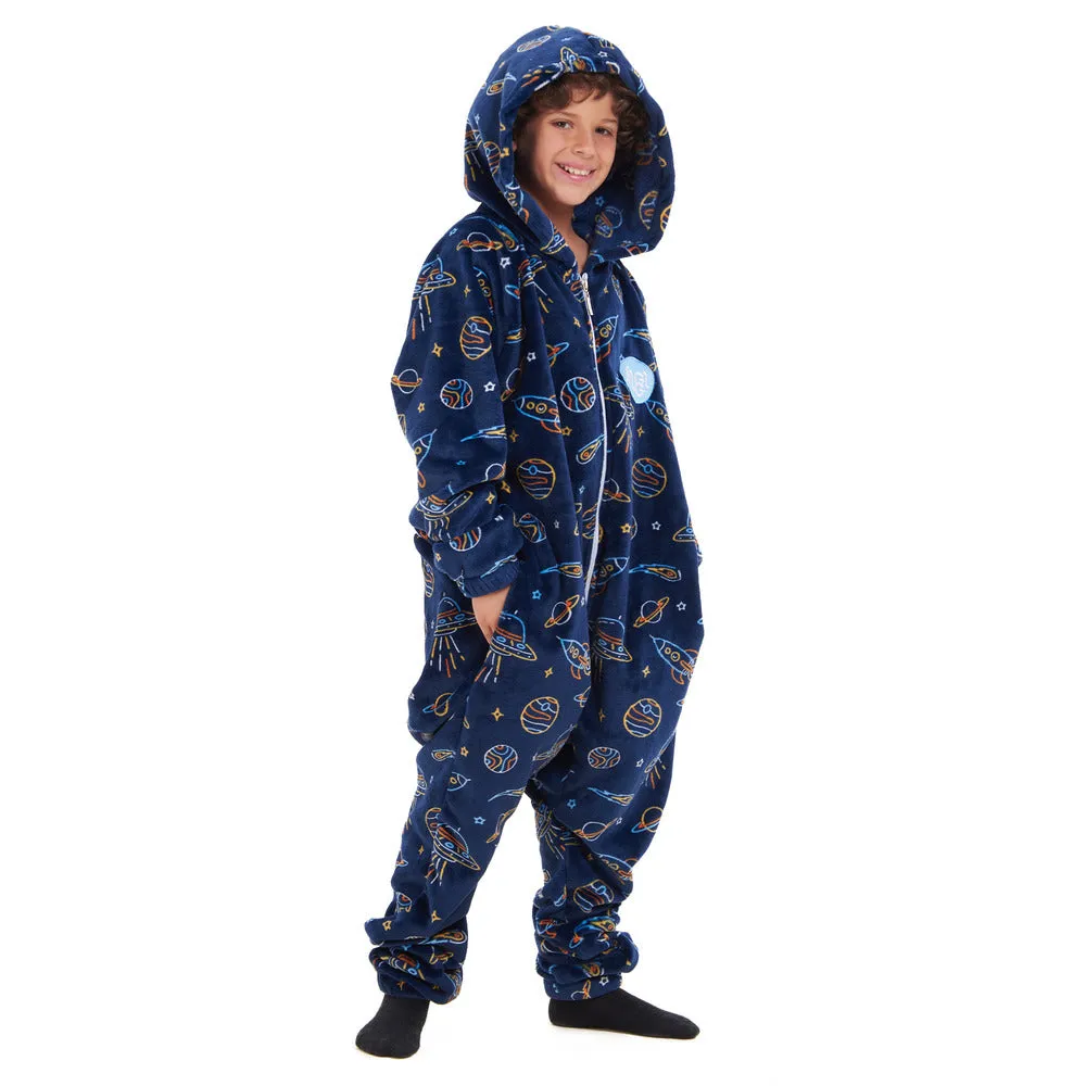 Snuggs Kids Blanket Onesie Dark Blue space