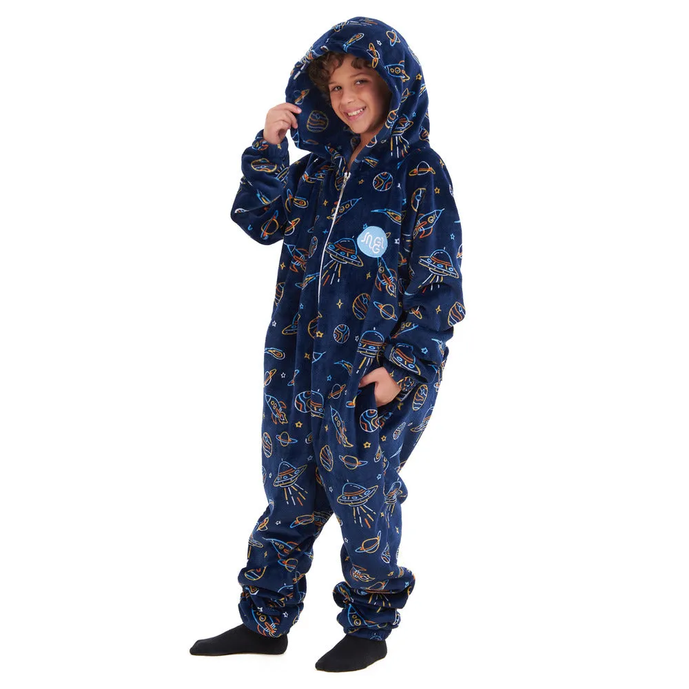 Snuggs Kids Blanket Onesie Dark Blue space