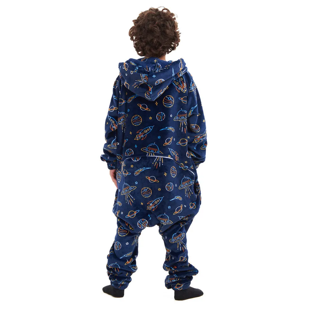 Snuggs Kids Blanket Onesie Dark Blue space