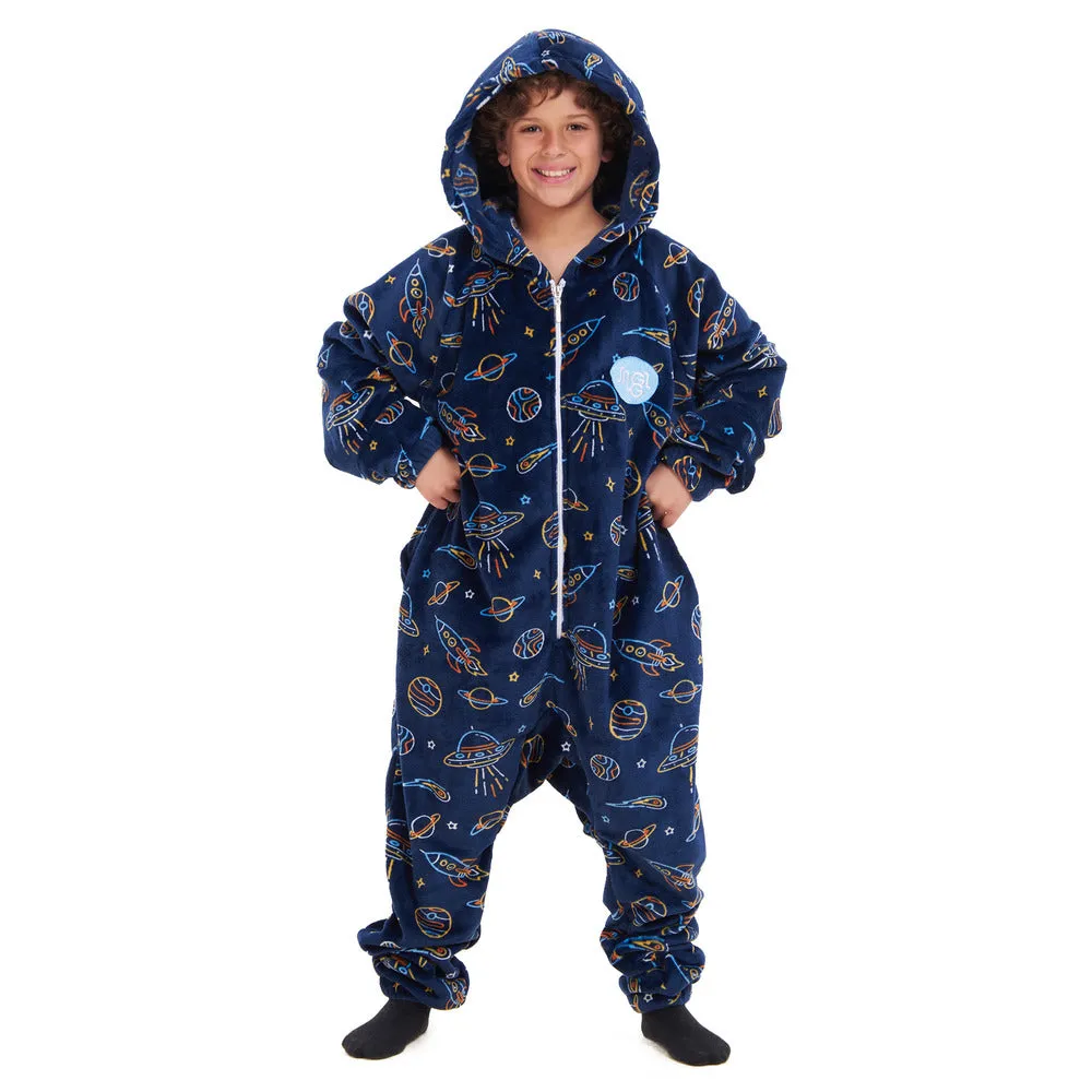 Snuggs Kids Blanket Onesie Dark Blue space