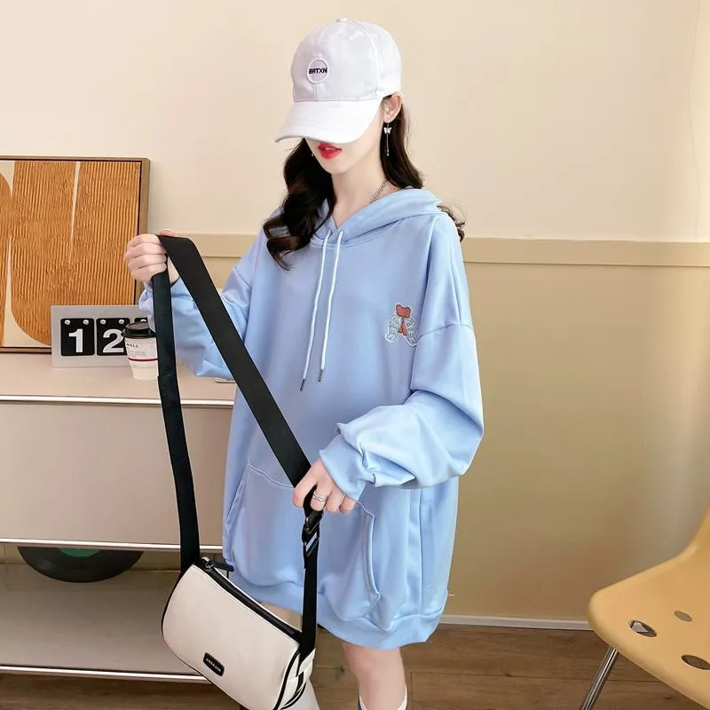 Thin Cartoon Twill Embroidery Plus Midi Hoodie