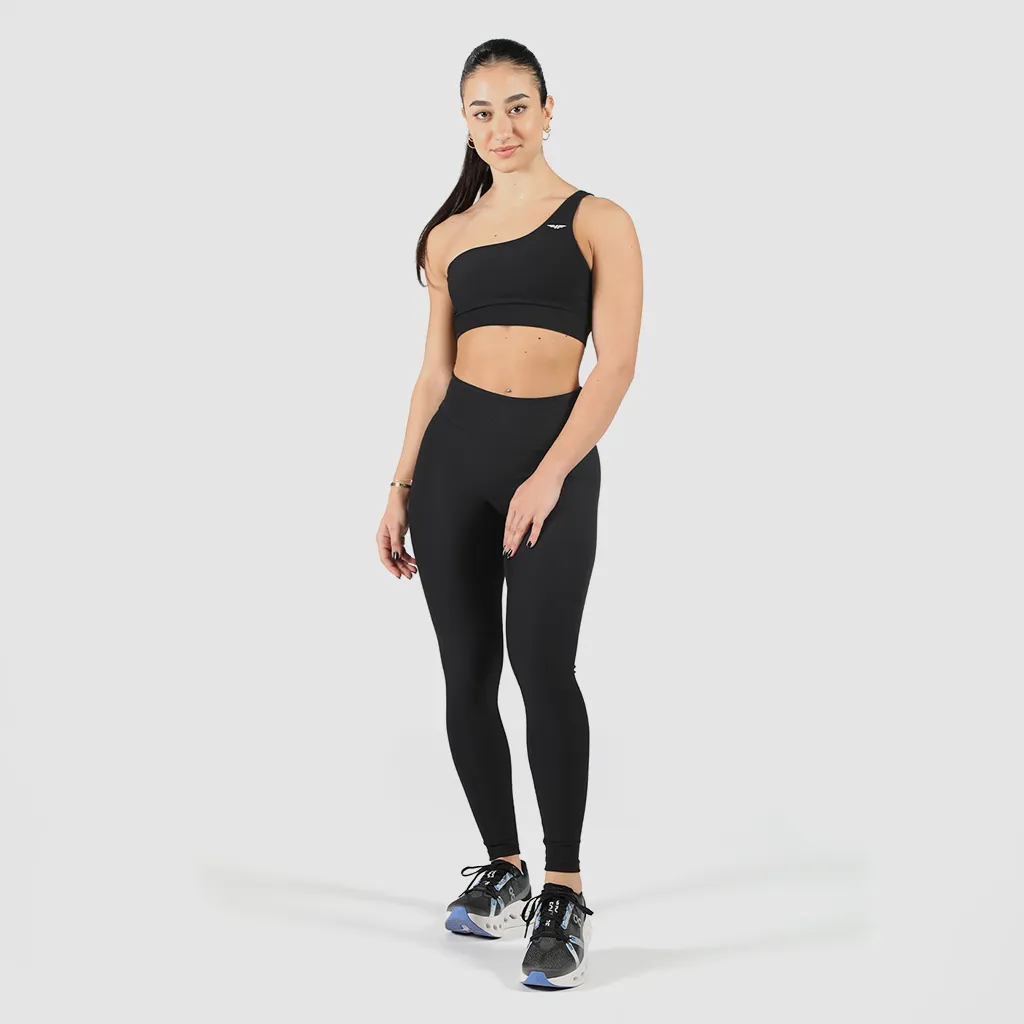WOMEN-ELITE-RIBBED-ASYMMETRICAL- BRA (BLACK)
