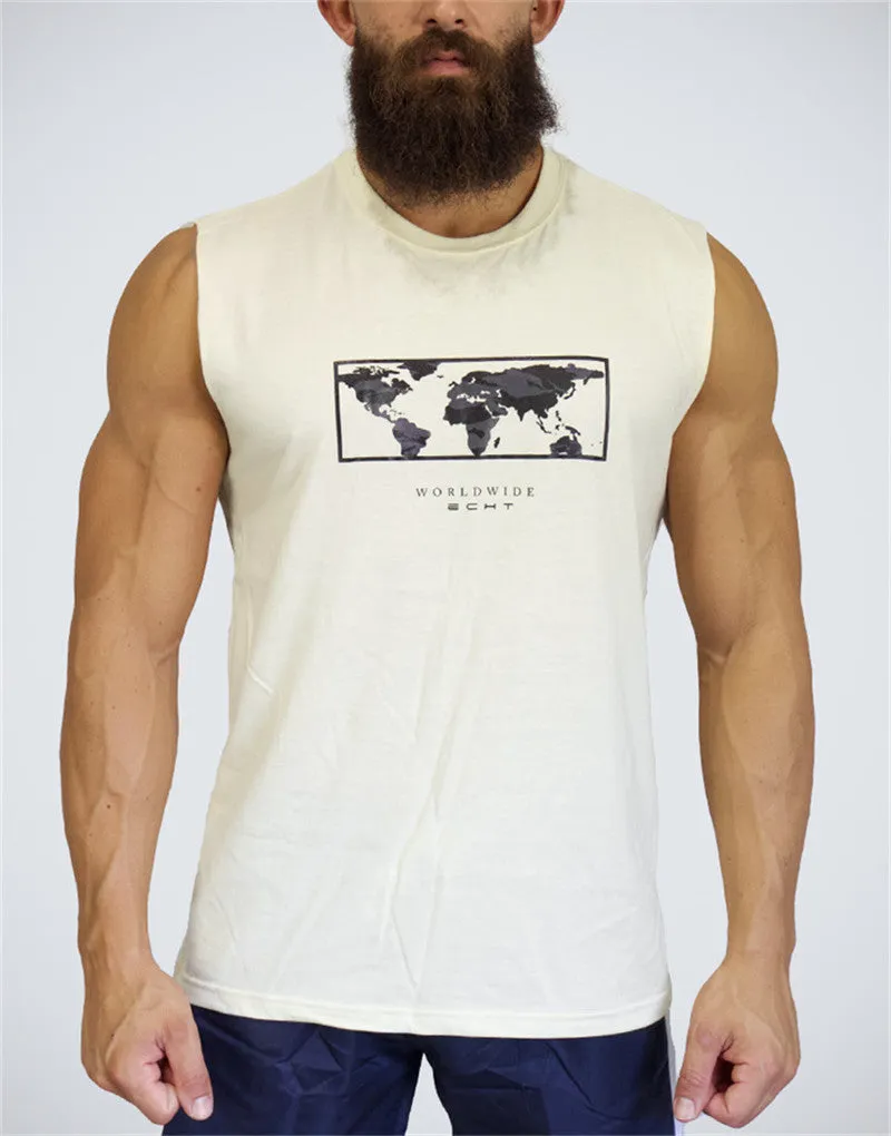 World Map Printed Sleeveless Shirt